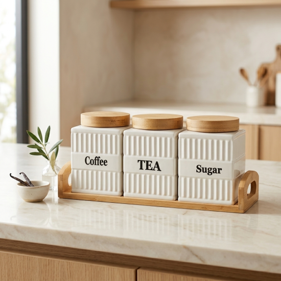 Ceramic Jar Set With Base 3 Pieces